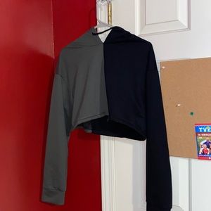 Romwe two toned drawstring cropped hoodie